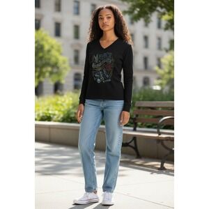 HARLEY DAVIDSON SHIRT WOMENS LARGE LONG SLEEVE BLACK